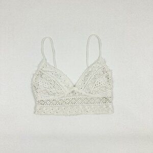 Free People One Bralette Crop Top / White / Crochet Lace / Cotton / Eyelets / S